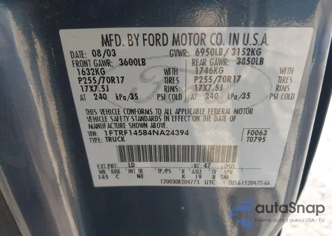 2004 Ford F-150 Fx4/Xl/Xlt z USA, uszkodzony, nr VIN 1FTRF14584NA24394